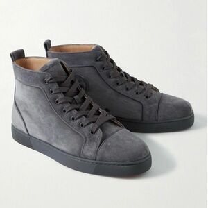 Christian Louboutin Louis Orlato Flat Suede High-Top Sneakers Grey Suede